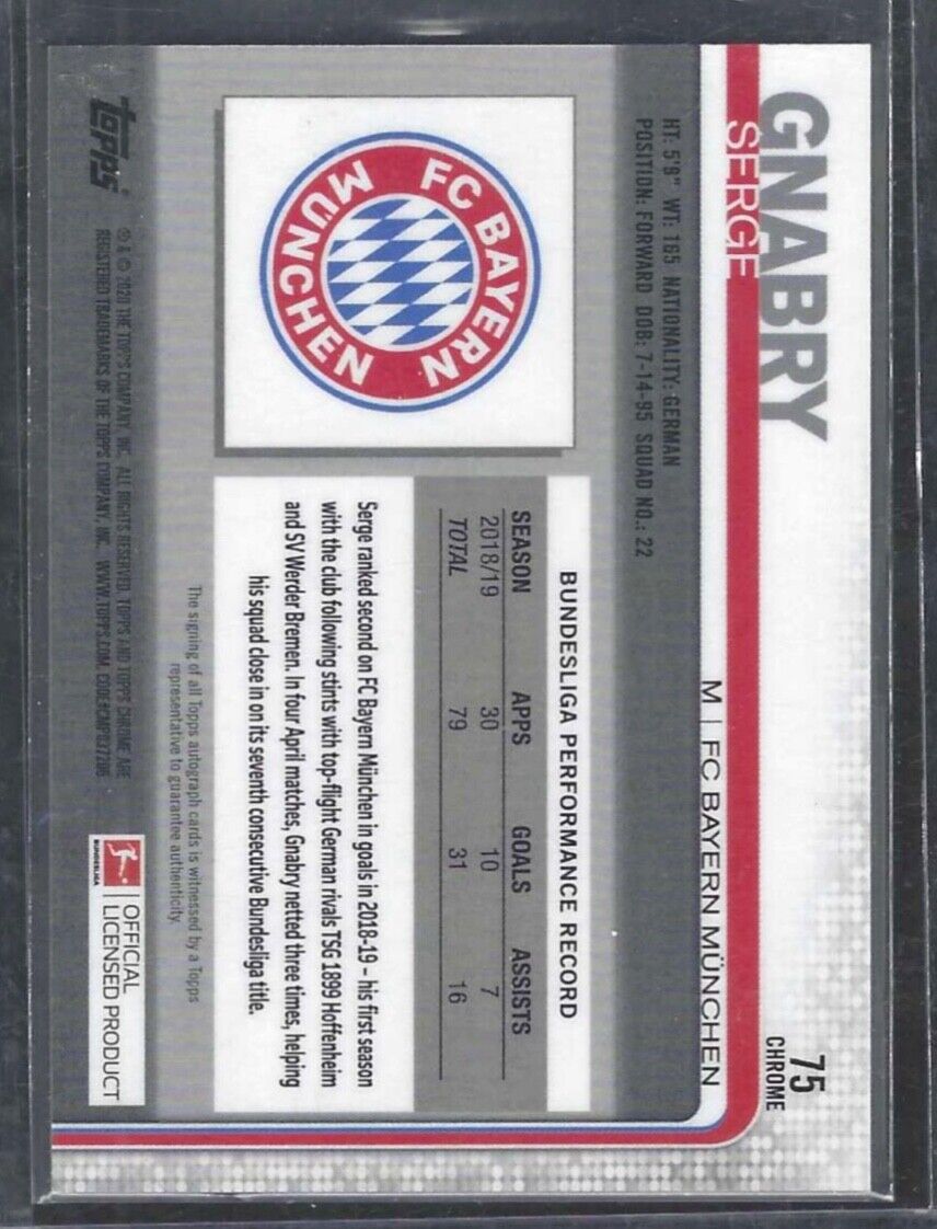 SERGE GNABRY 2019-20 TOPPS CHROME BUNDESLIGA SILVER REFRACTOR AUTO #75