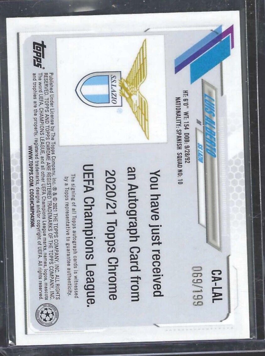 LUIS ALBERTO 2020-21 TOPPS CHROME UEFA AQUA REFRACTOR AUTO #D 069/199