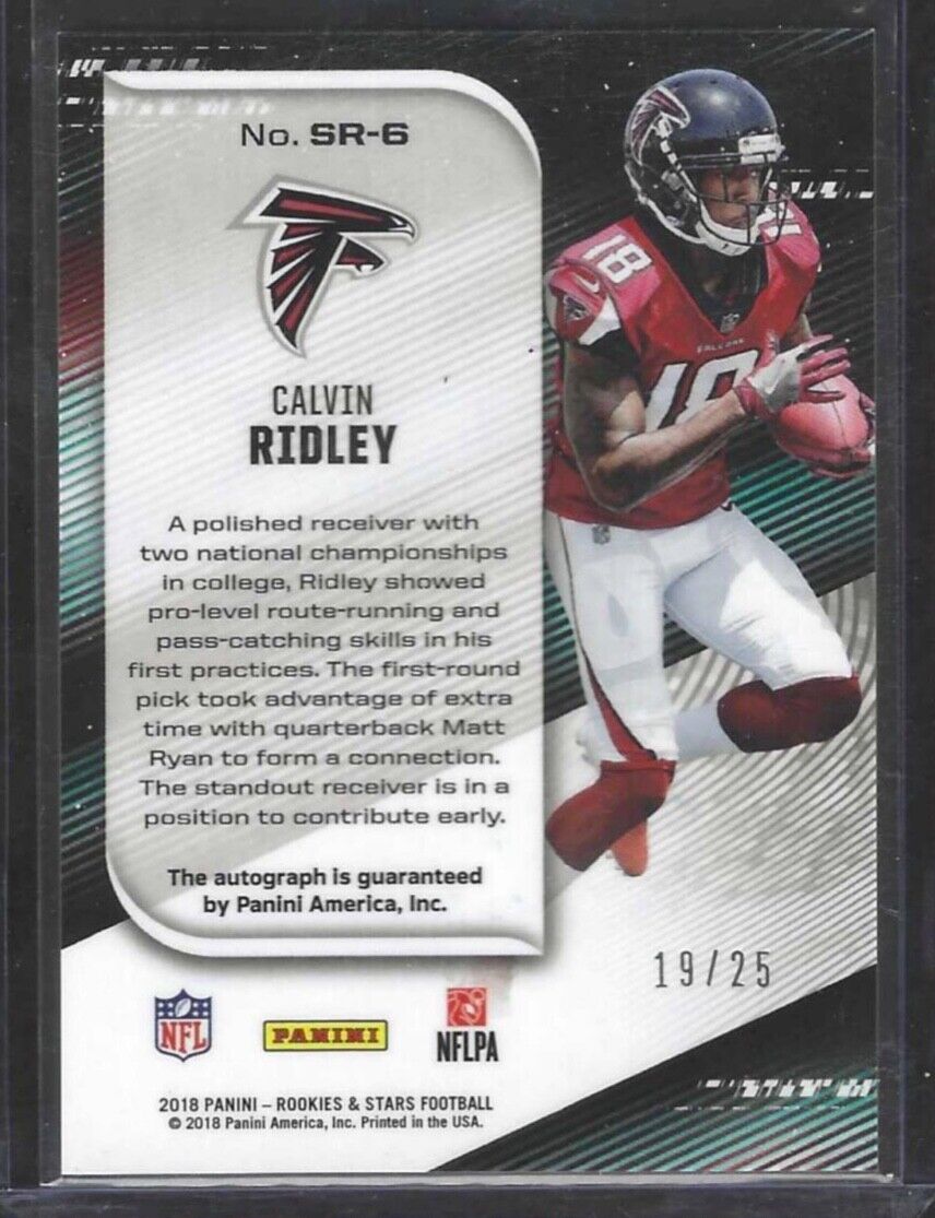 CALVIN RIDLEY 2018 PANINI ROOKIES & STARS TEAL LAZER PRIZM ROOKIE AUTO RC #D /25