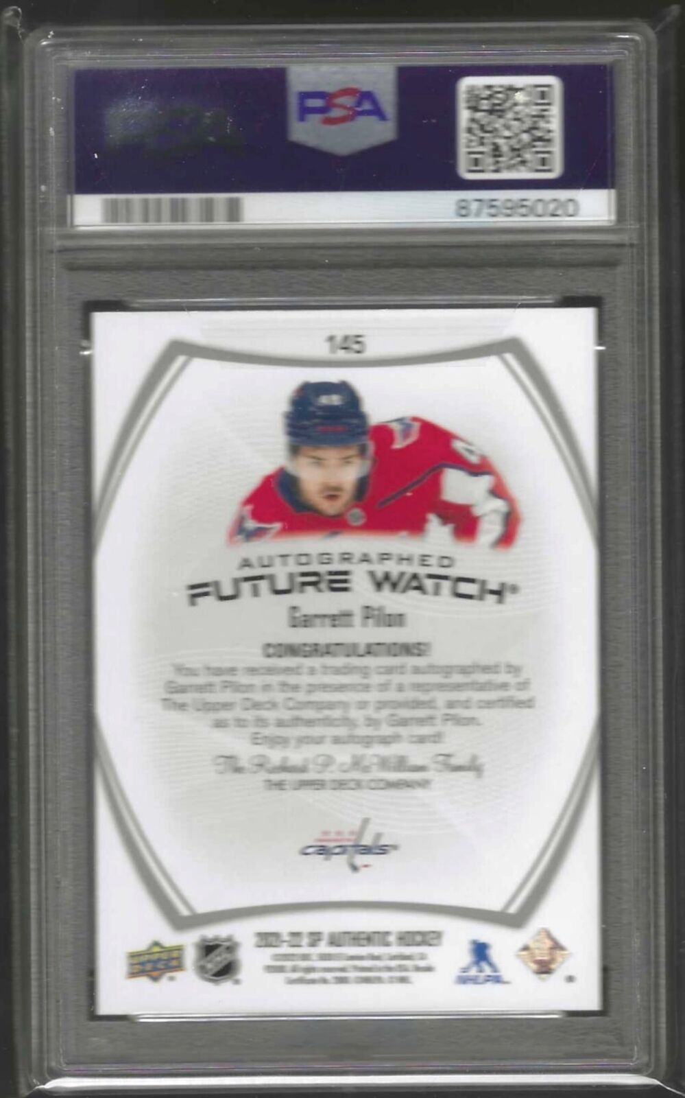GARRETT PILON 2021 SP AUTHENTIC FUTURE WATCH AUTO RC /999 PSA 10 GEM MINT POP 3