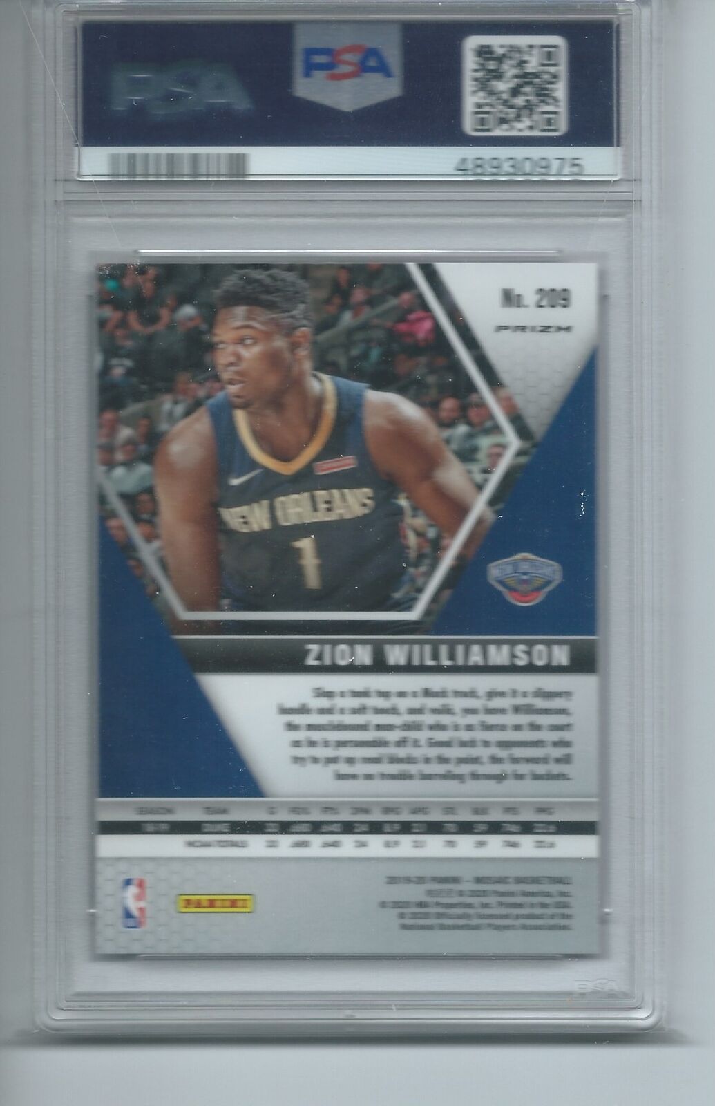 ZION WILLIAMSON 2019-20 PANINI MOSAIC PINK CAMO PRIZM RC #209 PSA 10 GEM MINT