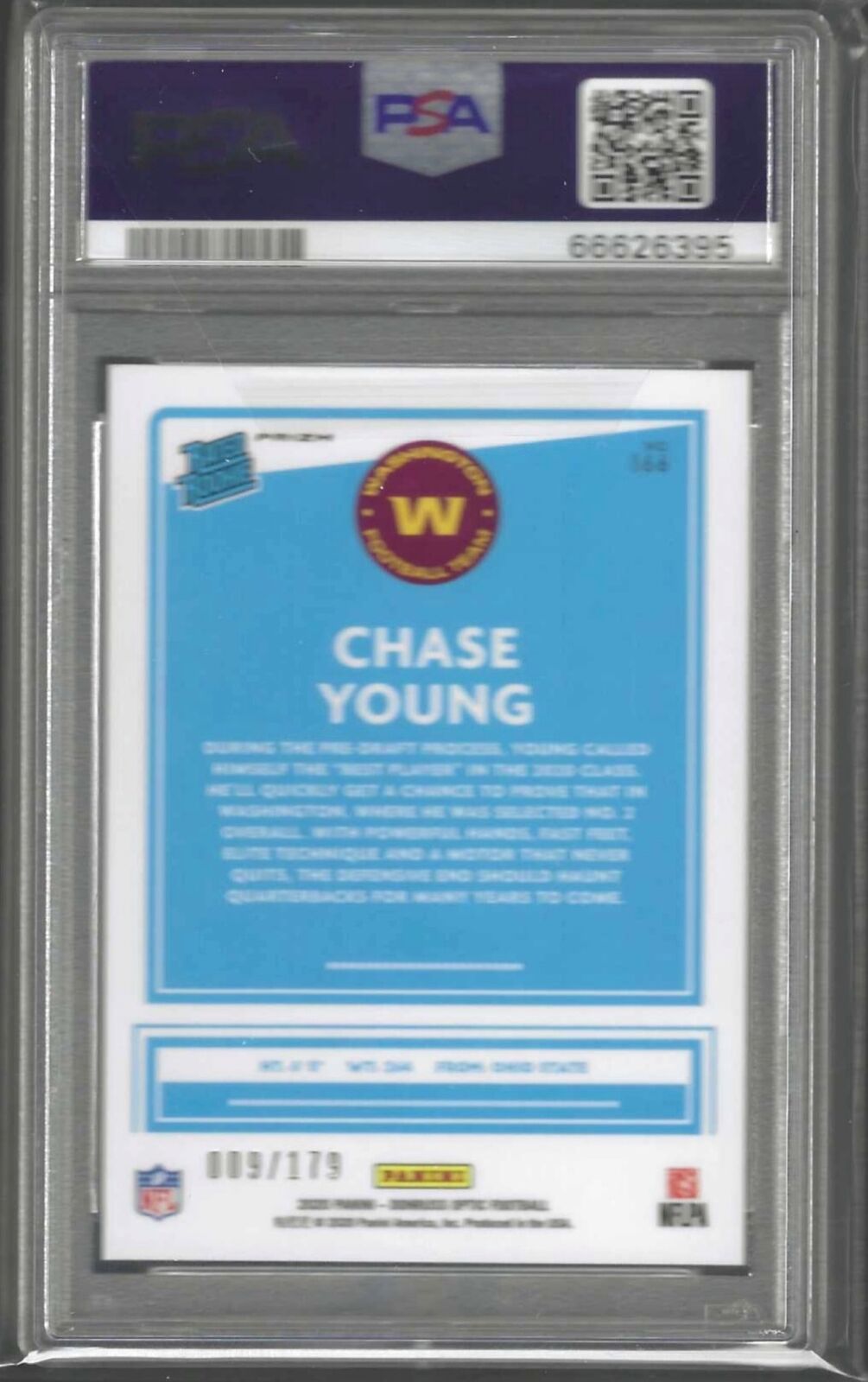 CHASE YOUNG 2020 PANINI DONRUSS OPTIC BLUE HOLO PRIZM RC #D 9/179 PSA 9 POP 6