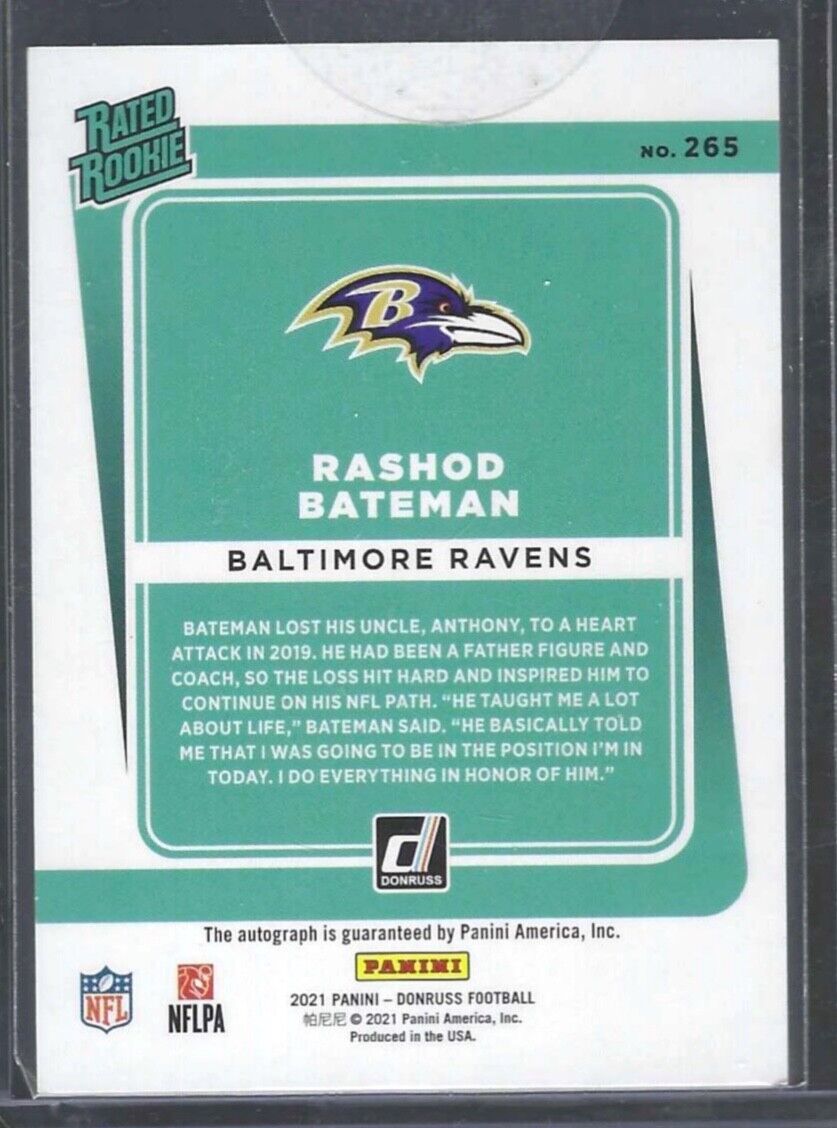 RASHOD BATEMAN 2021 PANINI DONRUSS BRONZE RATED ROOKIE AUTO RC #265