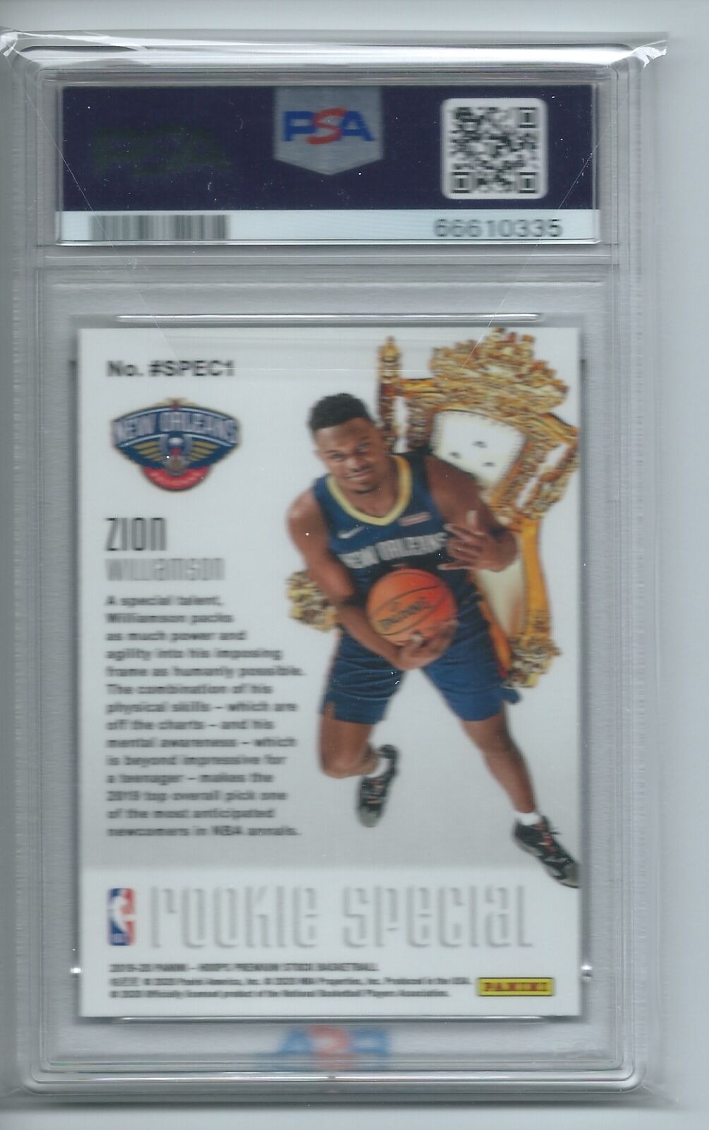 ZION WILLIAMSON 2019-20 PANINI HOOPS PREMIUM STOCK ROOKIE SPECIAL RC SSP PSA 10