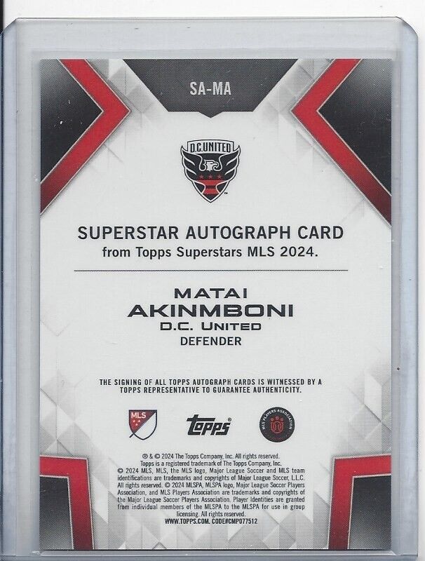 MATAI AKIMNBONI 2024 TOPPS MLS SUPERSTARS REFRACTOR AUTO #SA-MA