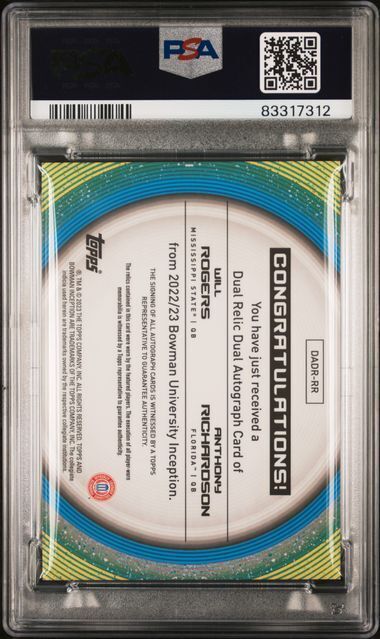 ANTHONY RICHARDSON WILL ROGERS 2022 BOWMAN U DUAL AUTO JERSEY RC /99 PSA 9 POP 3