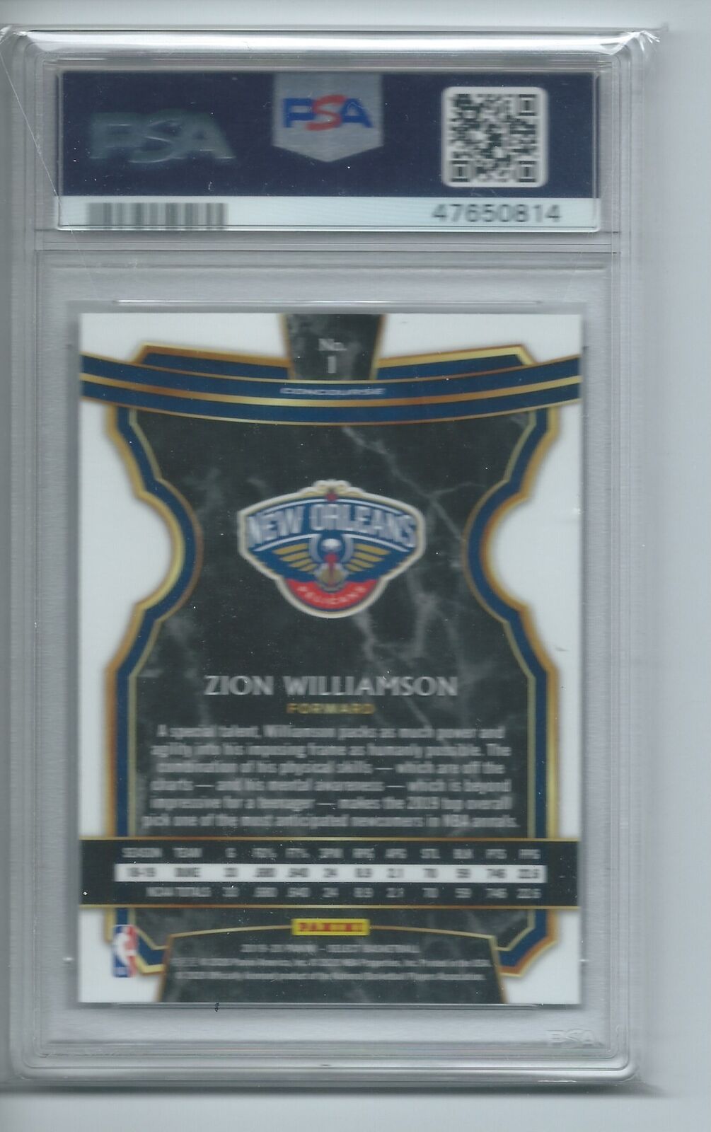 ZION WILLIAMSON 2019-20 PANINI SELECT CONCOURSE RC #1 PSA 10 GEM MINT