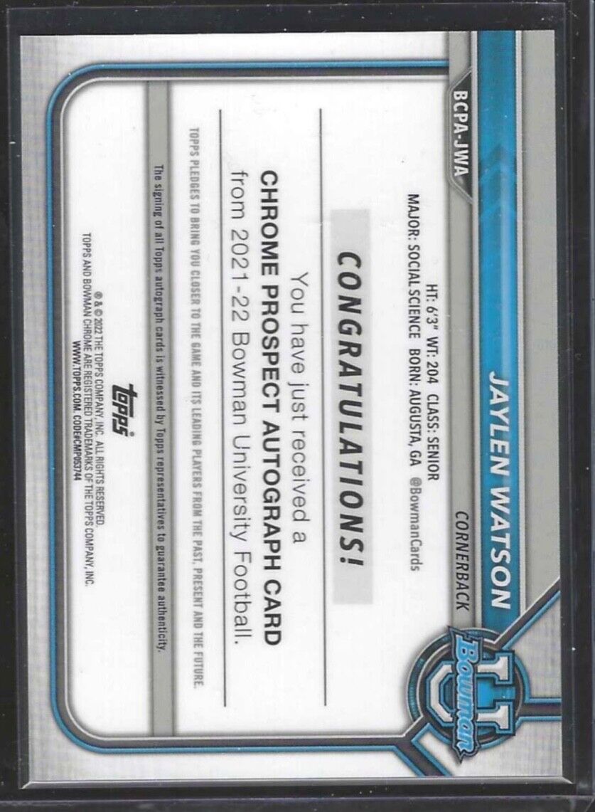 JAYLEN WATSON 2022 BOWMAN UNIVERSITY CHROME REFRACTOR 1ST PROSPECT AUTO RC