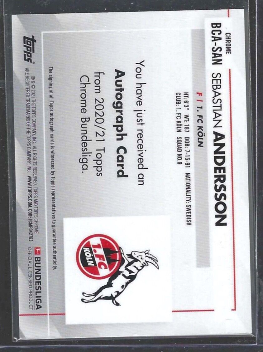 SEBASTIAN ANDERSSON 2020-21 TOPPS CHROME BUNDESLIGA REFRACTOR AUTO #BCA-SAN