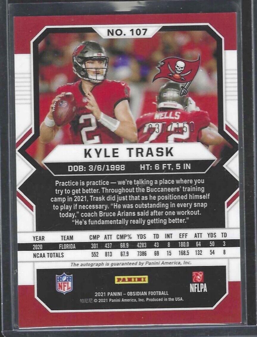 KYLE TRASK 2021 PANINI OBSIDIAN SILVER ETCH ROOKIE AUTO RC #D 037/150