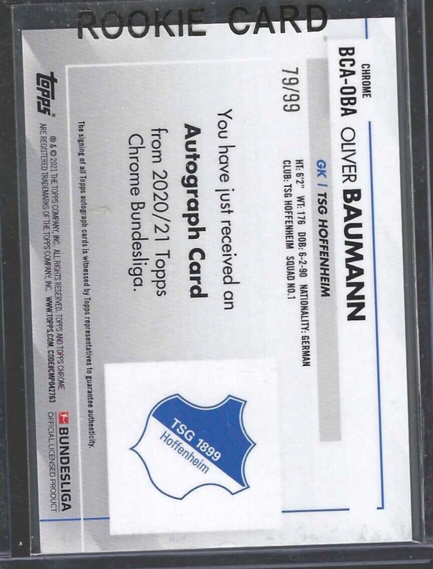 OLIVER BAUMANN 2020-21 TOPPS CHROME BUNDESLIGA GREEN REFRACTOR AUTO #D 79/99