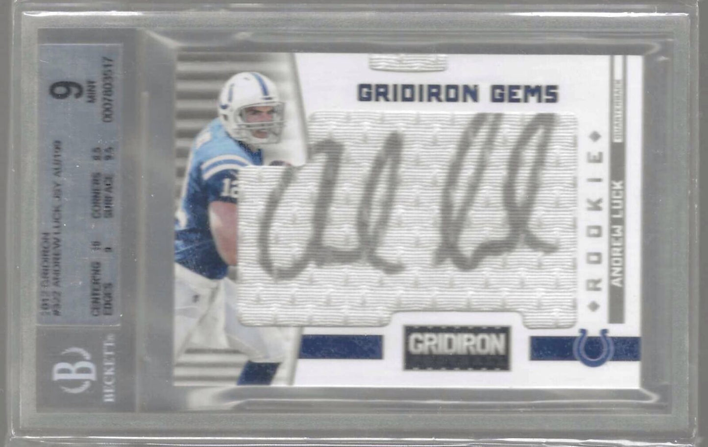 ANDREW LUCK 2012 PANINI GRIDIRON PULLOUT ROOKIE JERSEY AUTO RC /199 BGS 9 POP 7