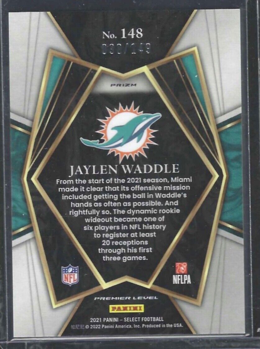 JAYLEN WADDLE 2021 PANINI SELECT PREMIER BLUE CHECKER PRIZM ROOKIE RC #D 90/149