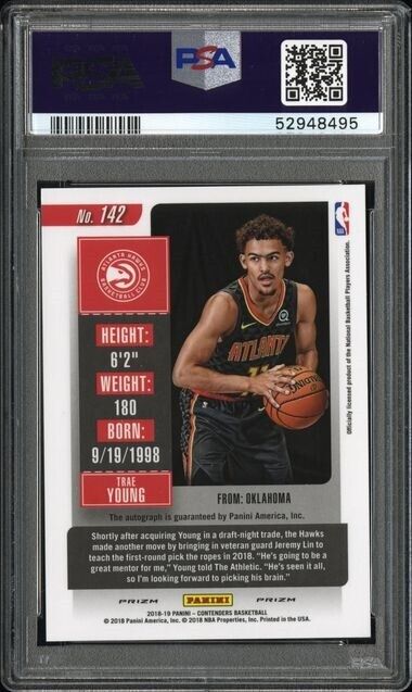 TRAE YOUNG 2018-19 PANINI CONTENDERS PREMIUM ROOKIE TICKET ONCARD AUTO RC PSA 8