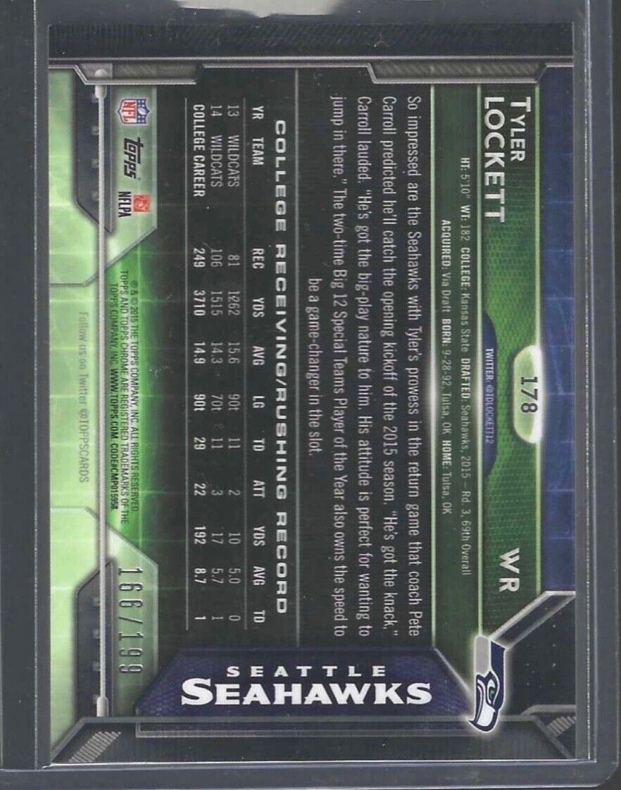 TYLER LOCKETT 2015 TOPPS CHROME BLUE REFRACTOR ROOKIE RC #D 166/199