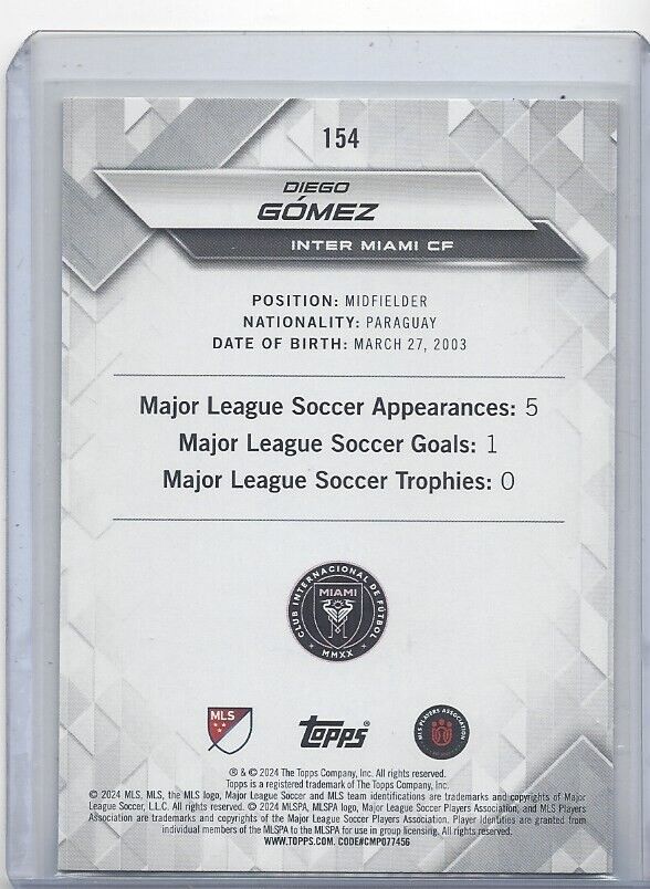 DIEGO GOMEZ 2024 TOPPS MLS SUPERSTARS YELLOW #154