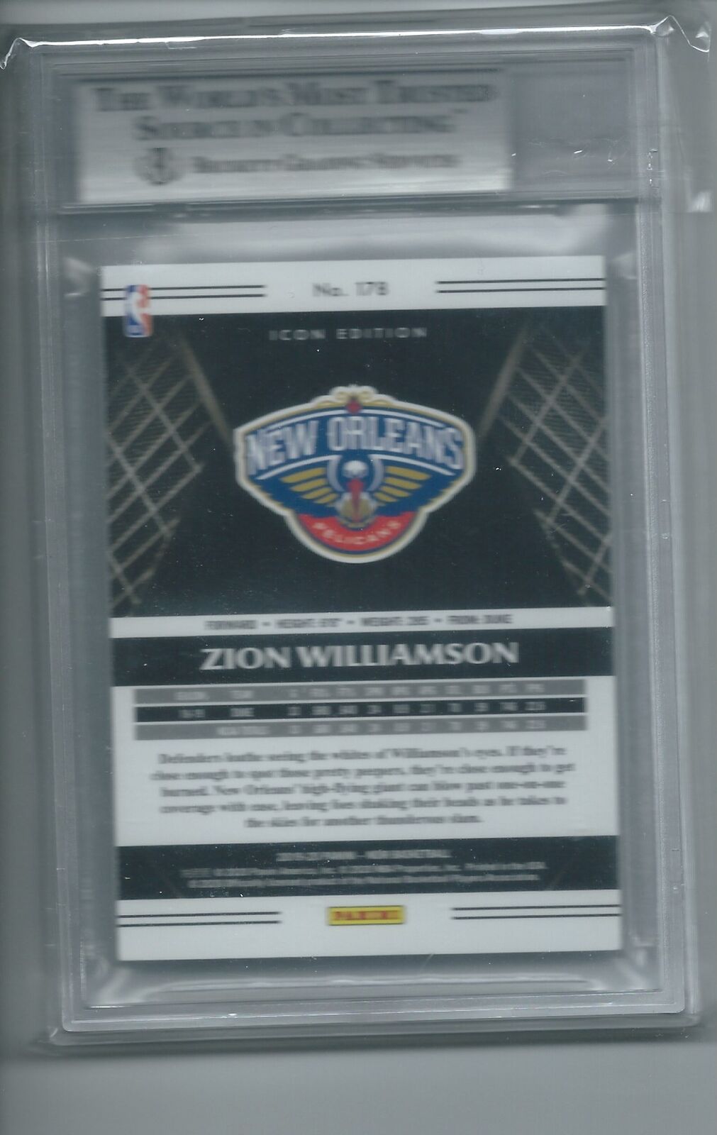 ZION WILLIAMSON 2019-20 PANINI NOIR ICON EDITION RC #D 22/99 BGS 9 MINT POP 8