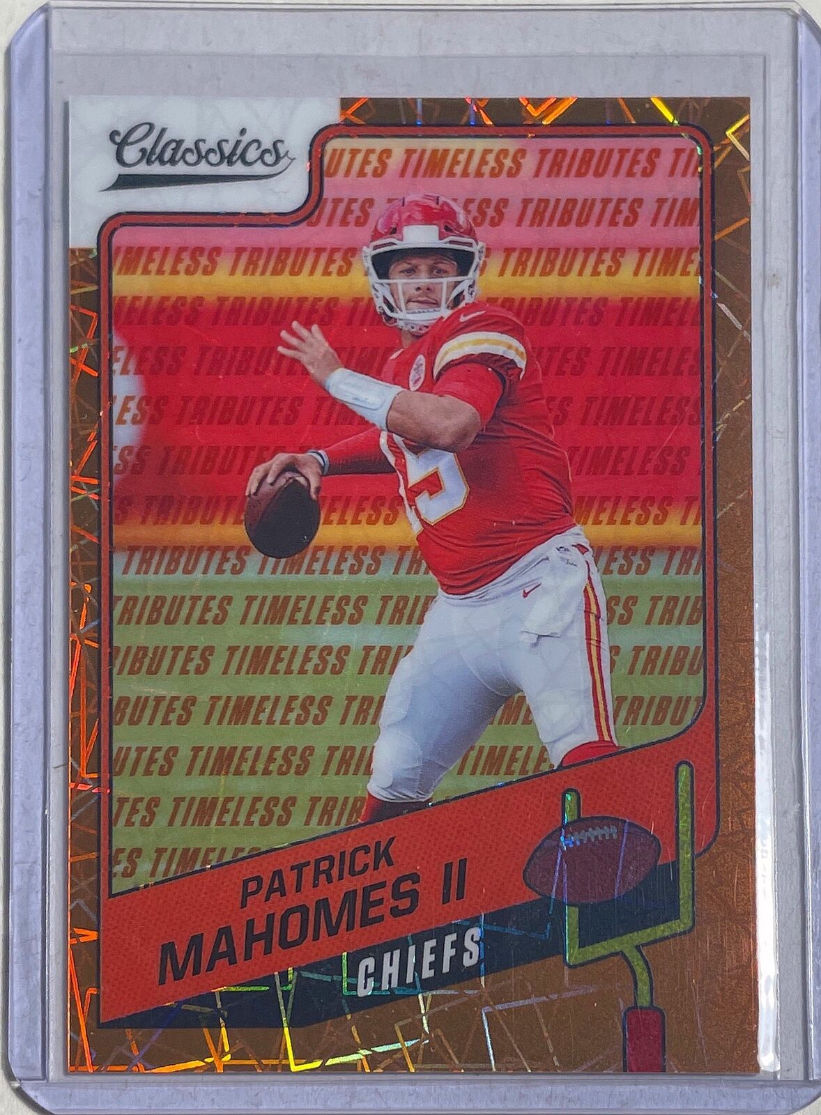PATRICK MAHOMES II 2021 PANINI CLASSICS TIMELESS TRIBUTES ORANGE LASER #D 06/10