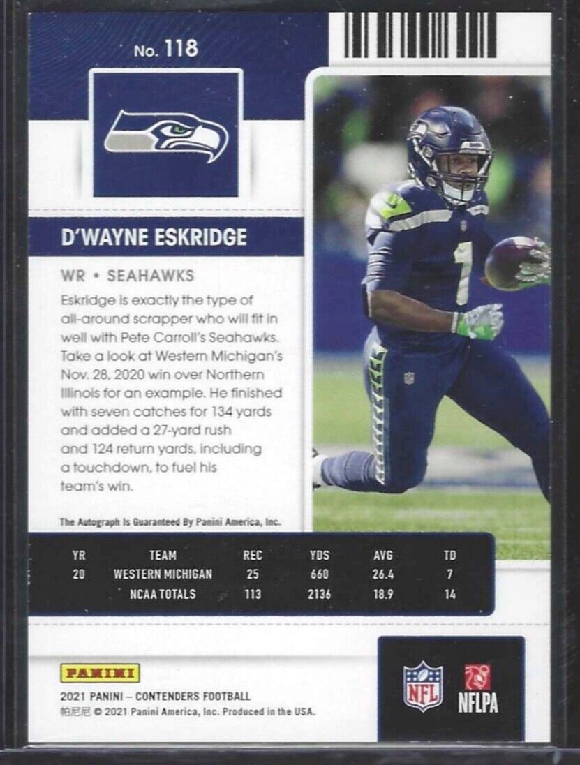 D'WAYNE ESKRIDGE 2021 PANINI CONTENDERS ROOKIE TICKET AUTO RC #118