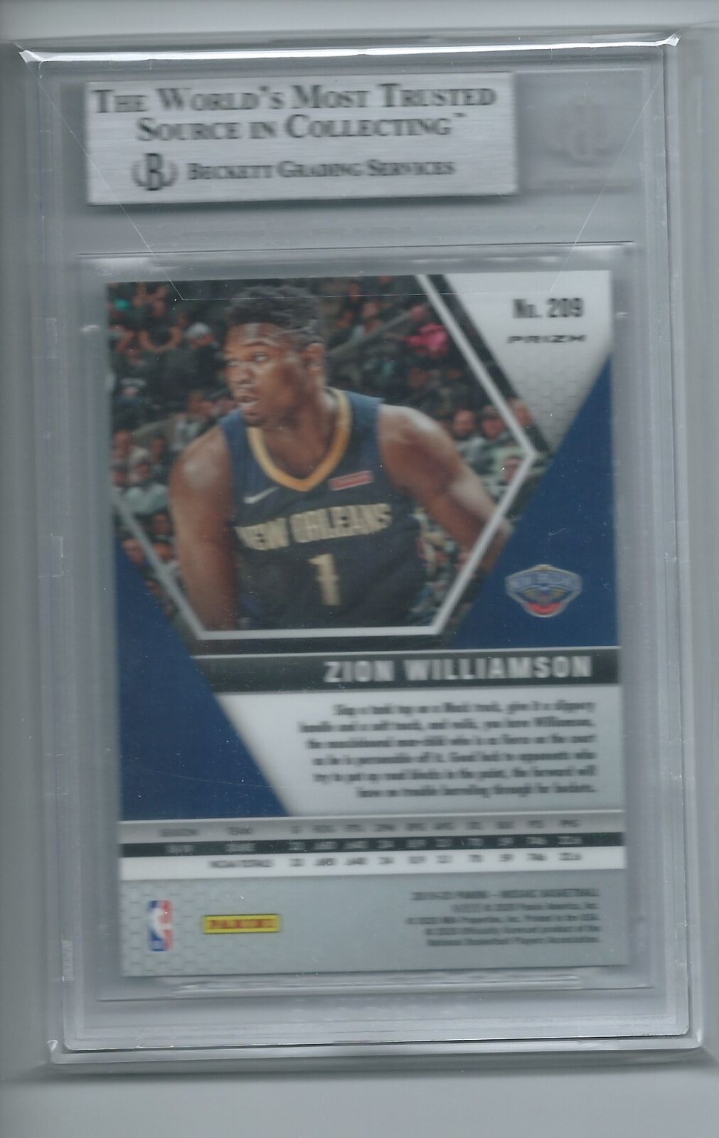 ZION WILLIAMSON 2019-20 PANINI MOSAIC SILVER PRIZM RC #209 BGS 9 MINT