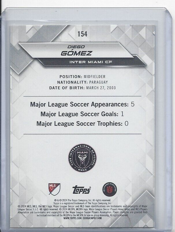 DIEGO GOMEZ 2024 TOPPS MLS SUPERSTARS YELLOW PHOTO VARIATION #154