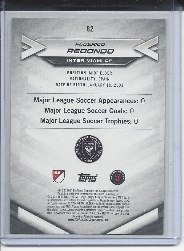 FEDERICO REDONDO 2024 TOPPS MLS SUPERSTARS BLUE RARE RC #82