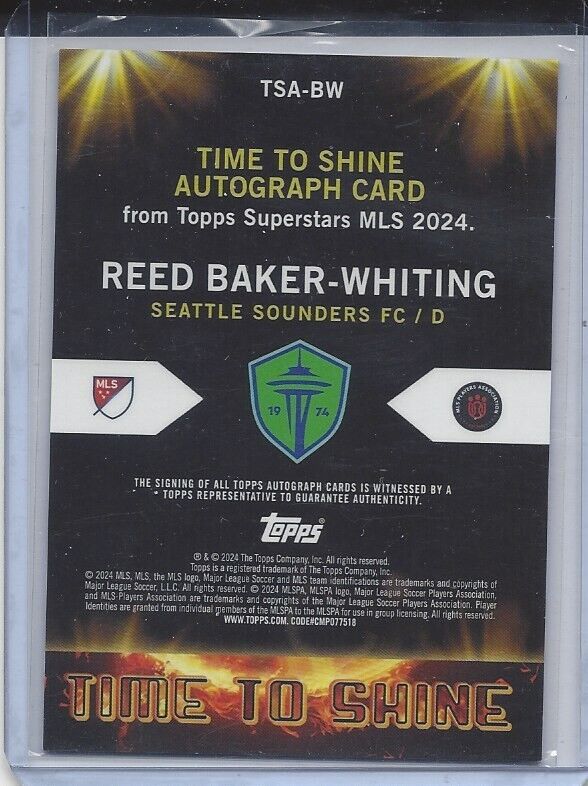 REED BAKER WHITING 2024 TOPPS MLS SUPERSTARS TIME TO SHINE ORANGE AUTO #D 14/25