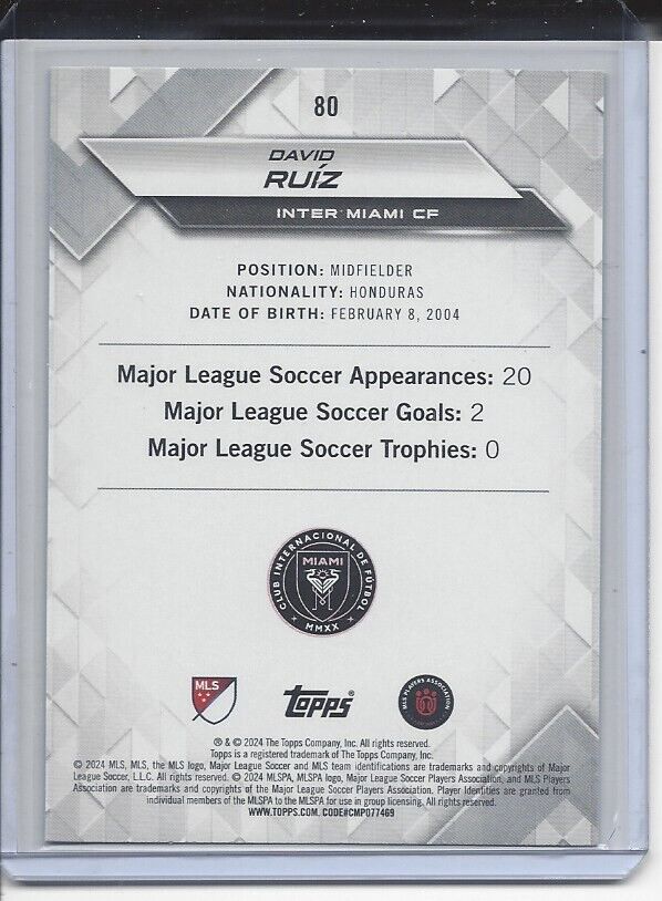 DAVID RUIZ 2024 TOPPS MLS SUPERSTARS GREEN UNCOMMON RC #80