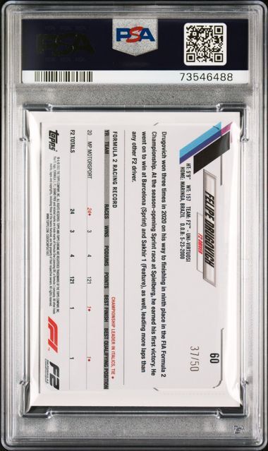 FELIPE DRUGOVICH 2021 TOPPS CHROME F1 GOLD WAVE REFRACTOR #D 37/50 PSA 10 POP 8