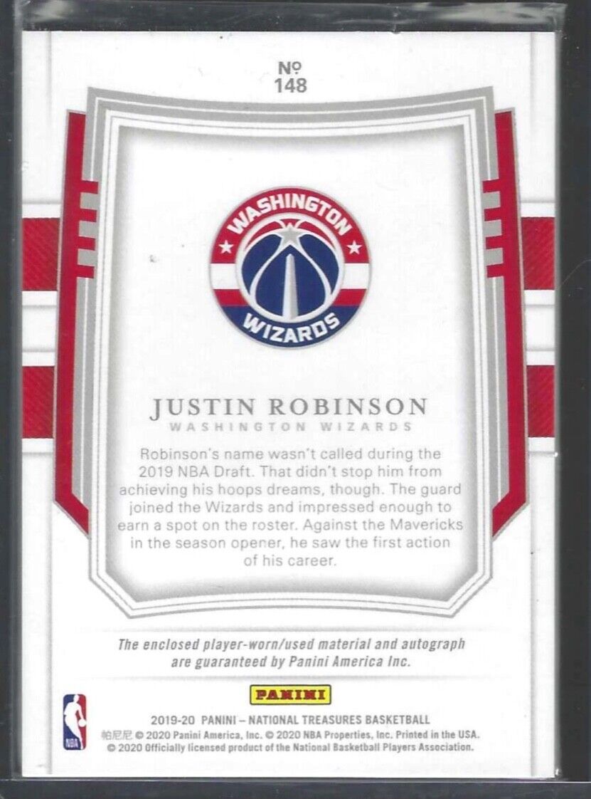 JUSTIN ROBINSON 2019-20 PANINI NATIONAL TREASURES ROOKIE PATCH AUTO RC #D 40/99