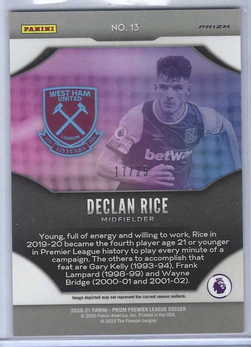 DECLAN RICE 2020-21 PANINI PRIZM EPL FIREWORKS ORANGE PRIZM #D 17/25