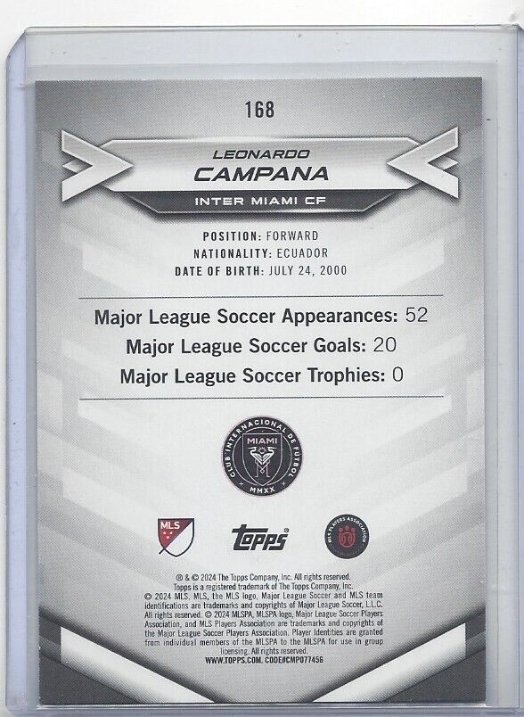 LEONARDO CAMPANA 2024 TOPPS MLS SUPERSTARS GREEN UNCOMMON RC #168