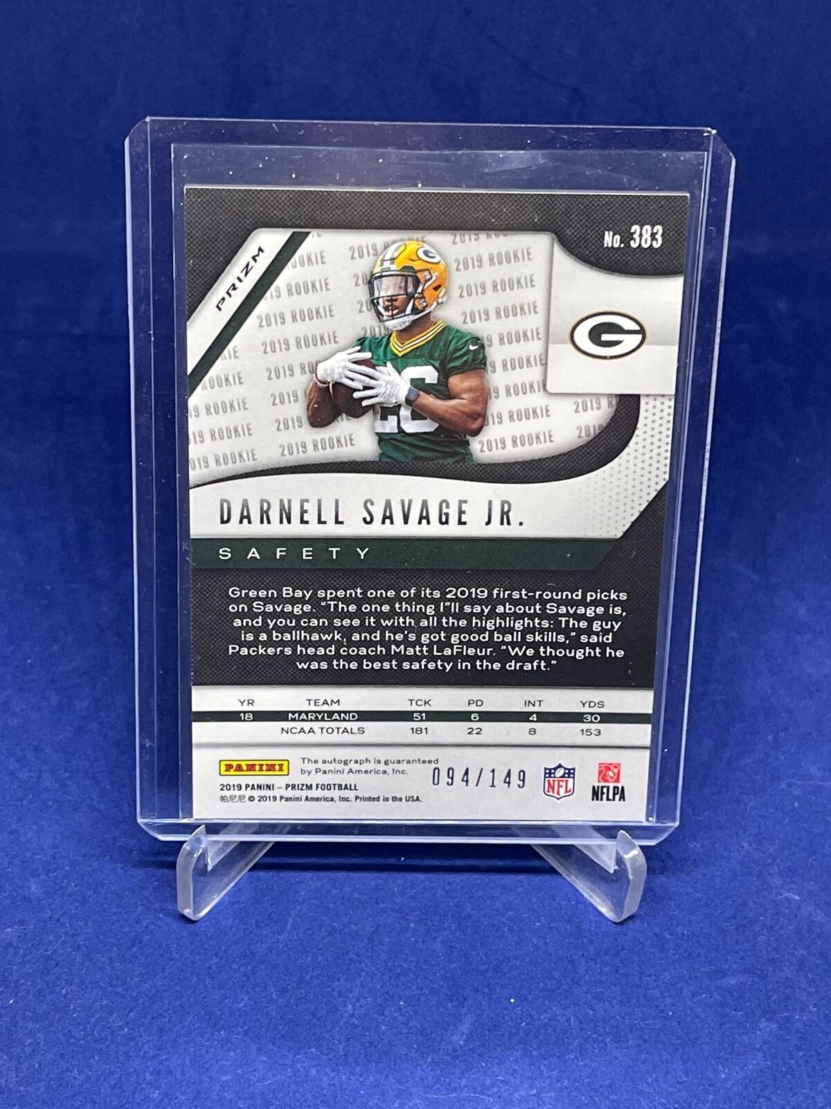 DARNELL SAVAGE JR 2019 PANINI PRIZM RED RUBY WAVE PRIZM AUTO ROOKIE RC #D 94/149