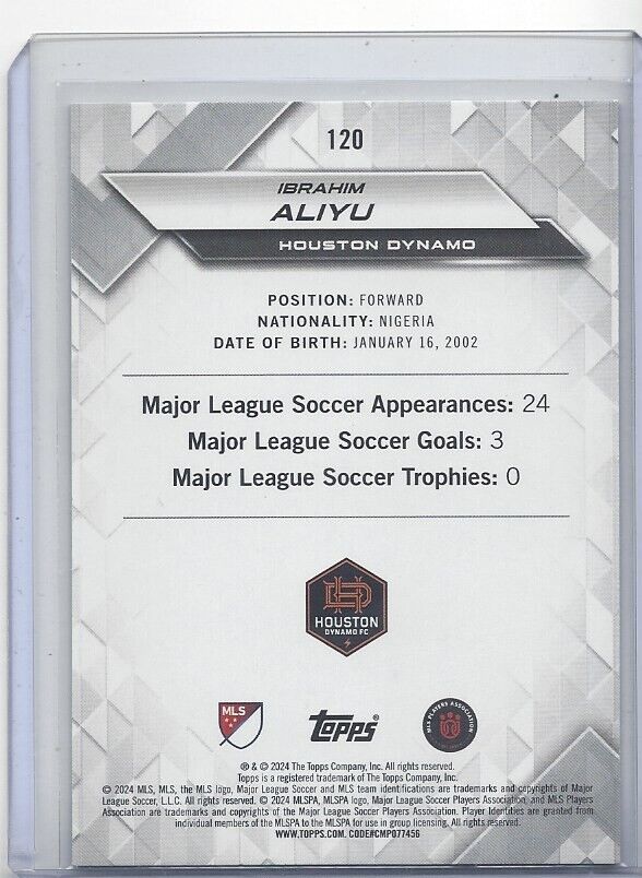 IBRAHIM ALIYU 2024 TOPPS MLS SUPERSTARS GREEN UNCOMMON RC #120