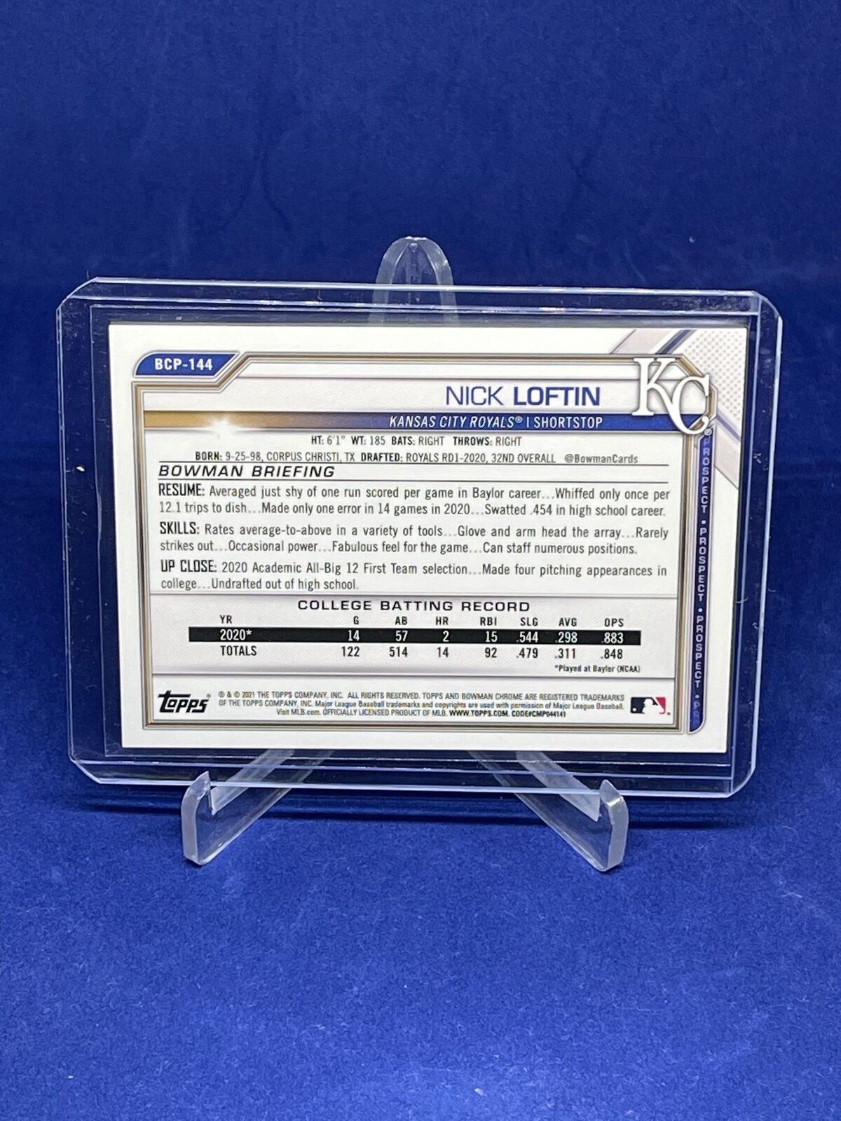 NICK LOFTIN 2021 BOWMAN CHROME PINK SHIMMER REFRACTOR PROSPECT #D 161/199