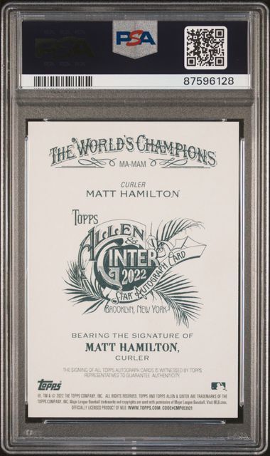 MATT HAMILTON 2022 ALLEN & GINTER FULL SIZE ON CARD AUTO PSA 10 GEM MINT POP 6