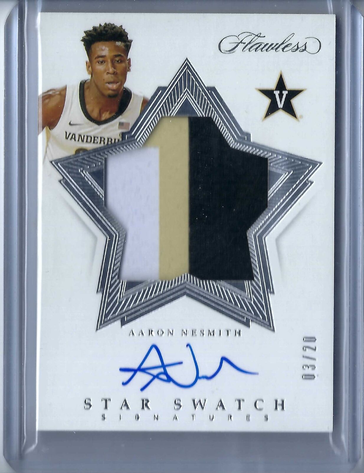 AARON NESMITH 2019-20 PANINI FLAWLESS STAR SWATCH ON CARD AUTO PATCH RC #D 3/20