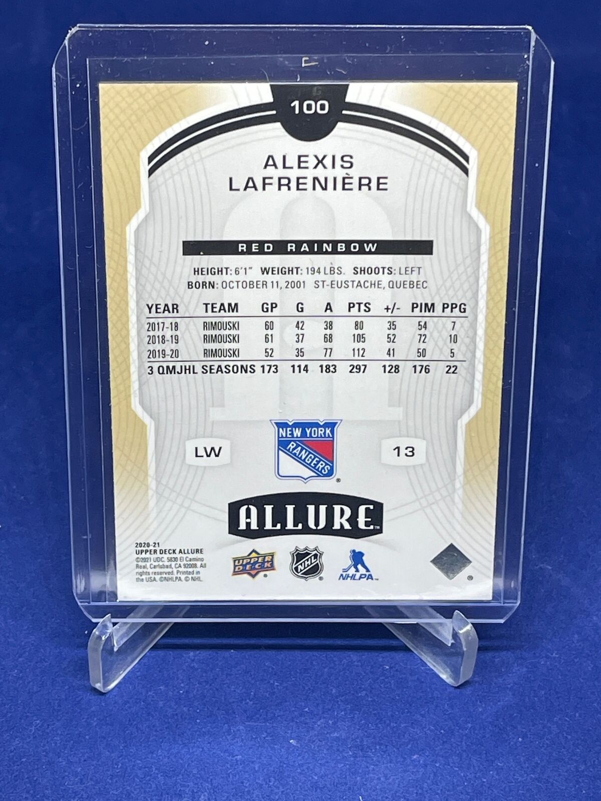 ALEXIS LAFRENIERE 2020-21 UPPER DECK ALLURE RED RAINBOW ROOKIE RC #100