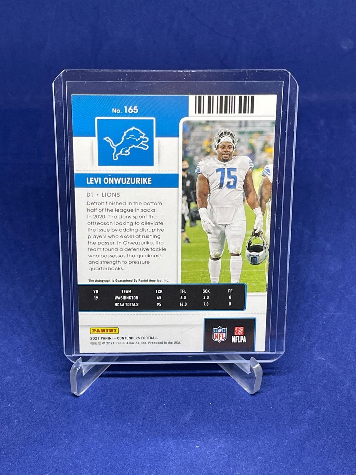 LEVI ONWUZURIKE 2021 PANINI CONTENDERS ROOKIE TICKET AUTO RC #165