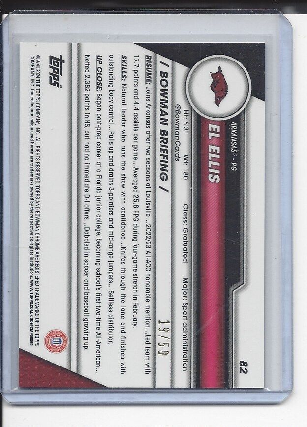 EL ELLIS 2023-24 BOWMAN CHROME UNIVERSITY 1ST GOLD REFRACTOR #D 19/50