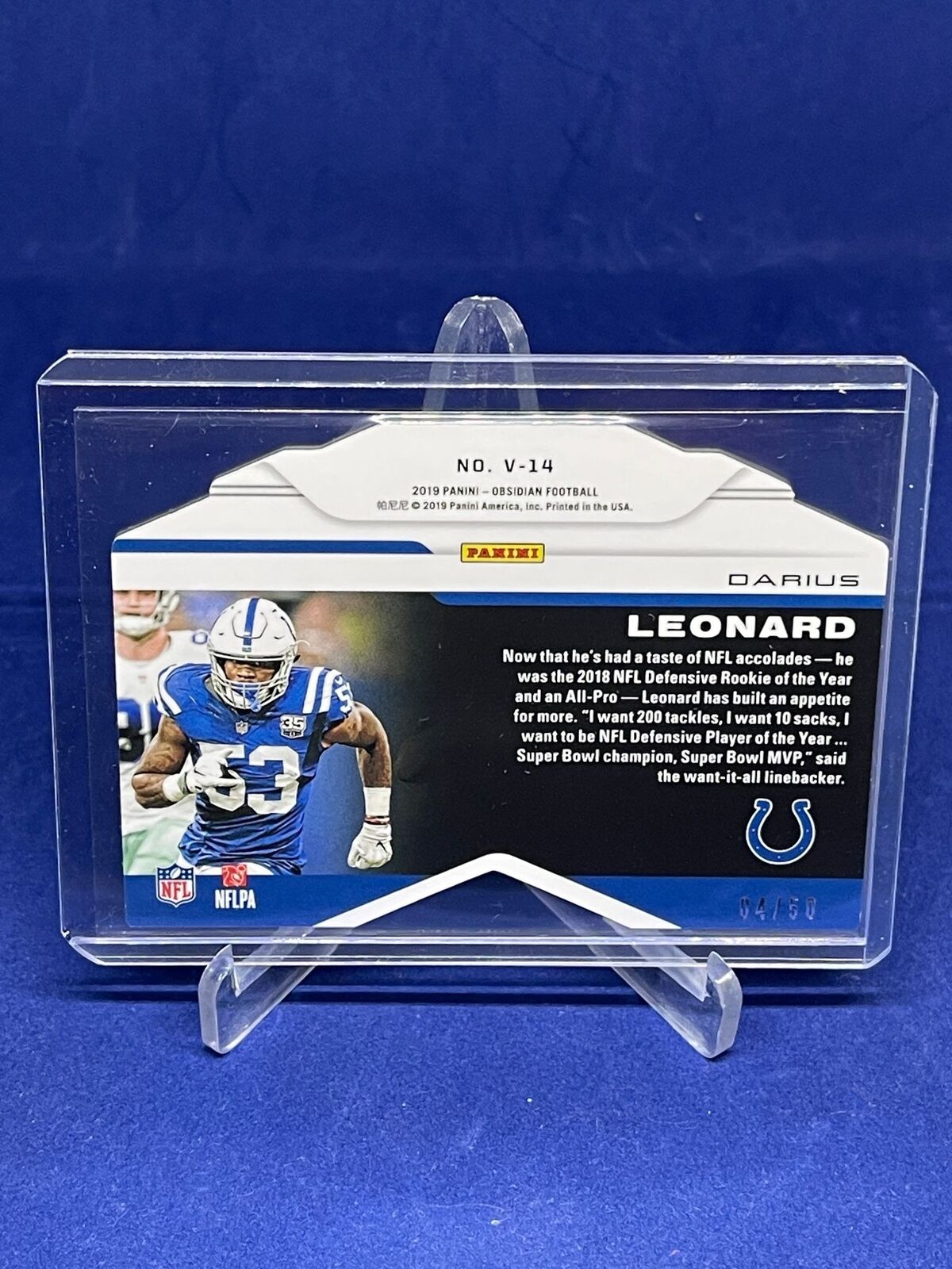 DARIUS LEONARD 2019 PANINI OBSIDIAN VITREOUS DIE CUT #D 4/50