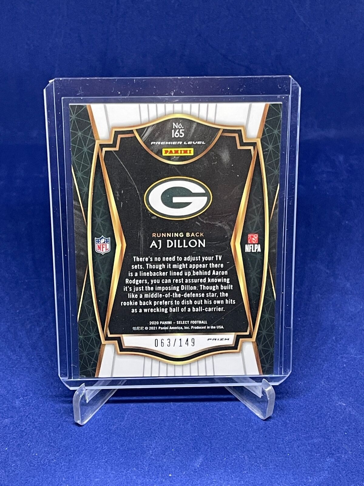 AJ DILLON 2020 PANINI SELECT PREMIER LEVEL BLUE PRIZM ROOKIE RC #D 63/149