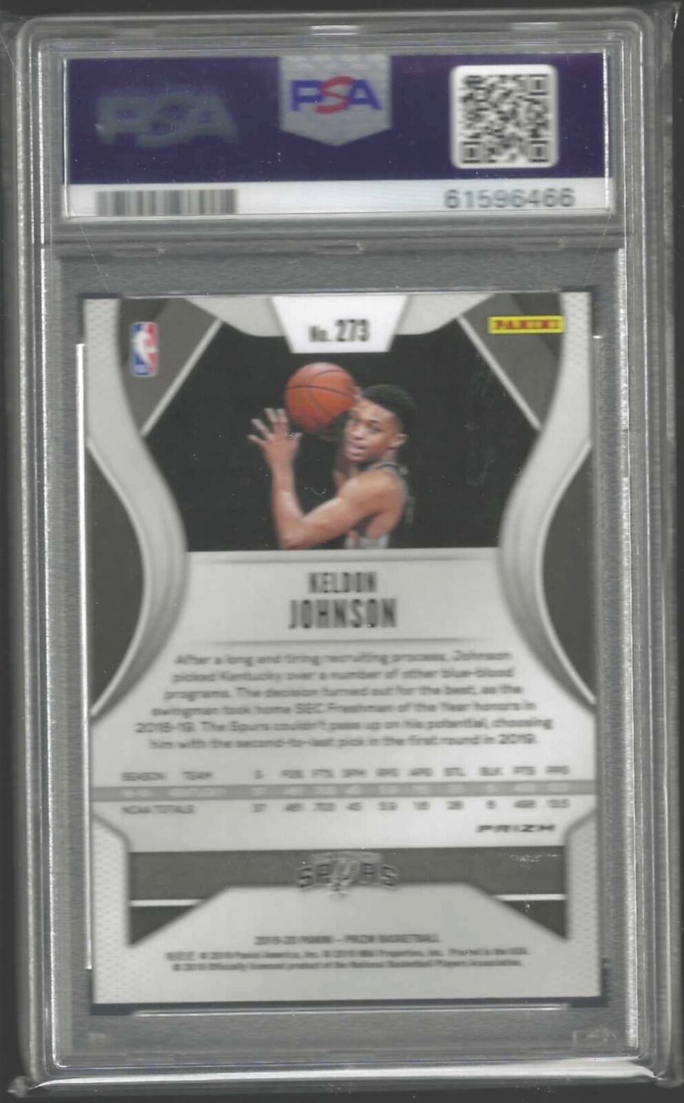 KELDON JOHNSON 2019-20 PANINI PRIZM GREEN PRIZM ROOKIE RC #273 PSA 10 GEM MINT