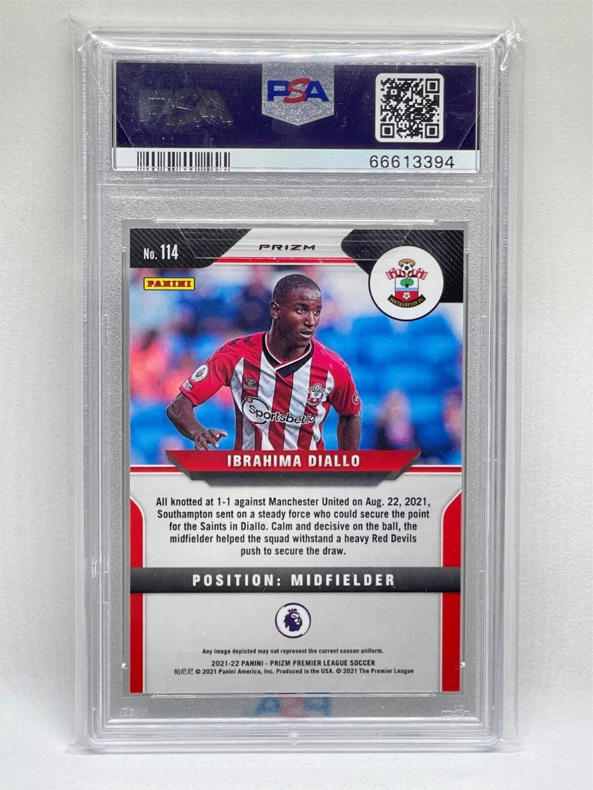 IBRAHIMA DIALLO 2021 PANINI PRIZM EPL MULTICOLOR PRIZM #114 RC PSA 10 POP 1/1