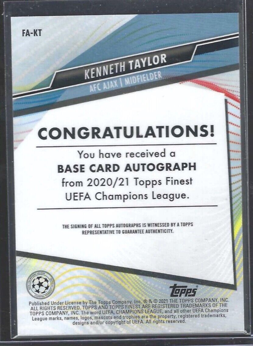 KENNETH TAYLOR 2020-21 TOPPS FINEST UCL SILVER REFRACTOR ROOKIE AUTO RC #FA-KT