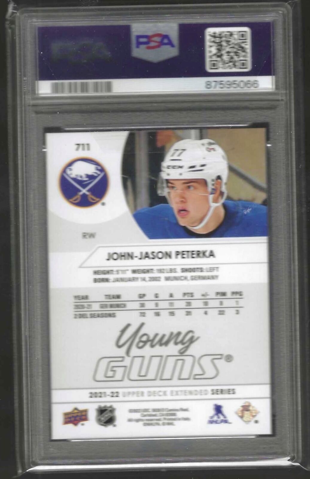 JOHN-JASON PETERKA 2021 UPPER DECK YOUNG GUNS ROOKIE RC PSA 10 GEM MINT #711