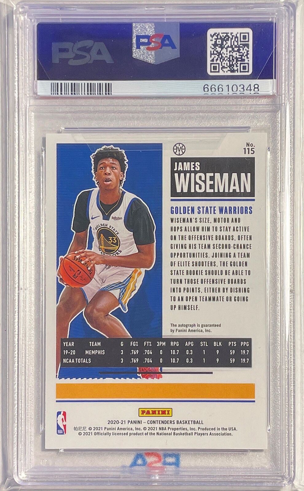 JAMES WISEMAN 2020-21 CONTENDERS VARIATION TICKET AUTO RC #115 PSA 10 GEM POP 15
