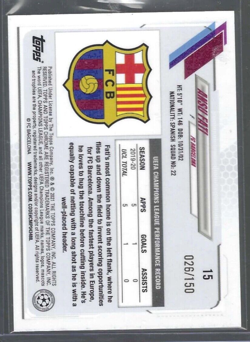ANSU FATI 2020-21 TOPPS CHROME UEFA UCL BLUE REFRACTOR #D 026/150