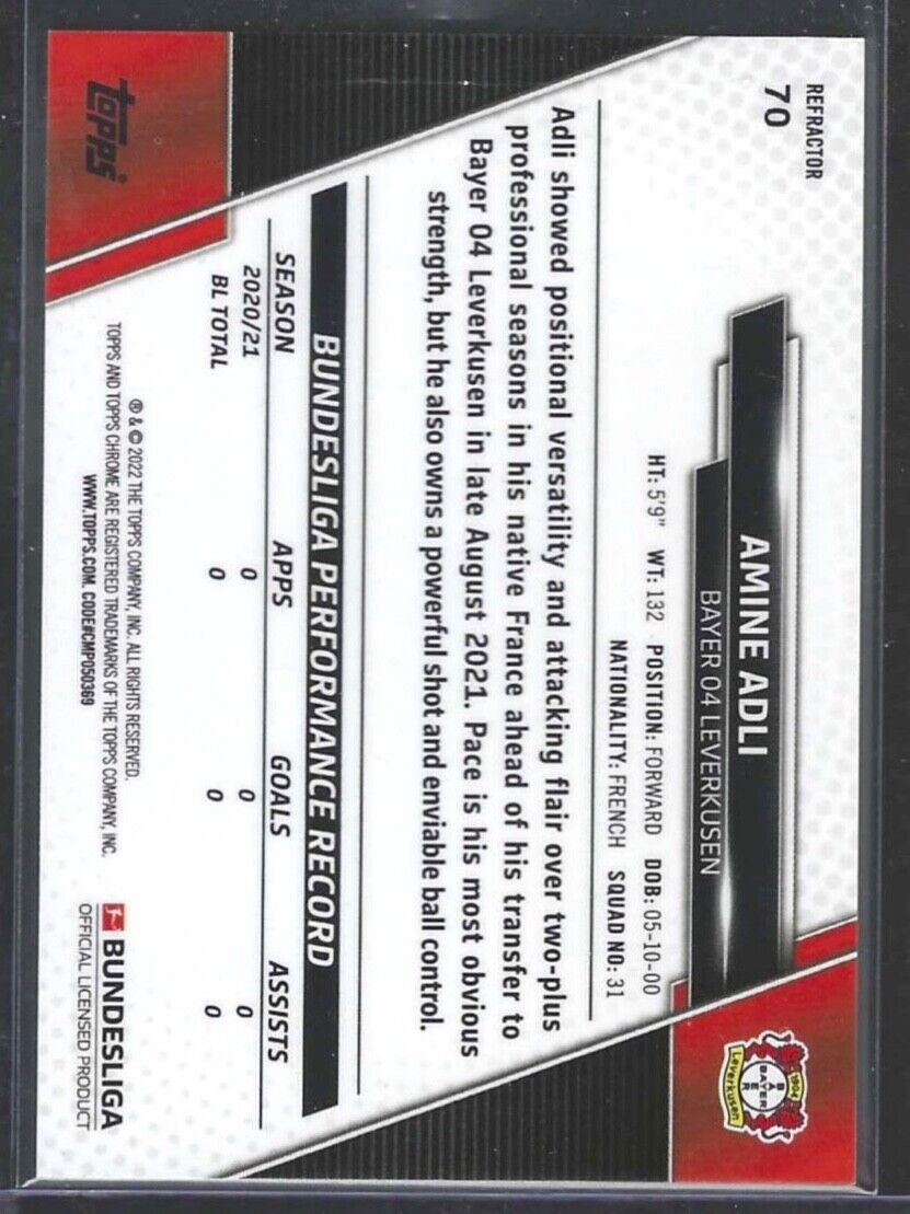 AMINE ALDI 2021-22 TOPPS CHROME BUNDESLIGA SILVER REFRACTOR ROOKIE RC #70