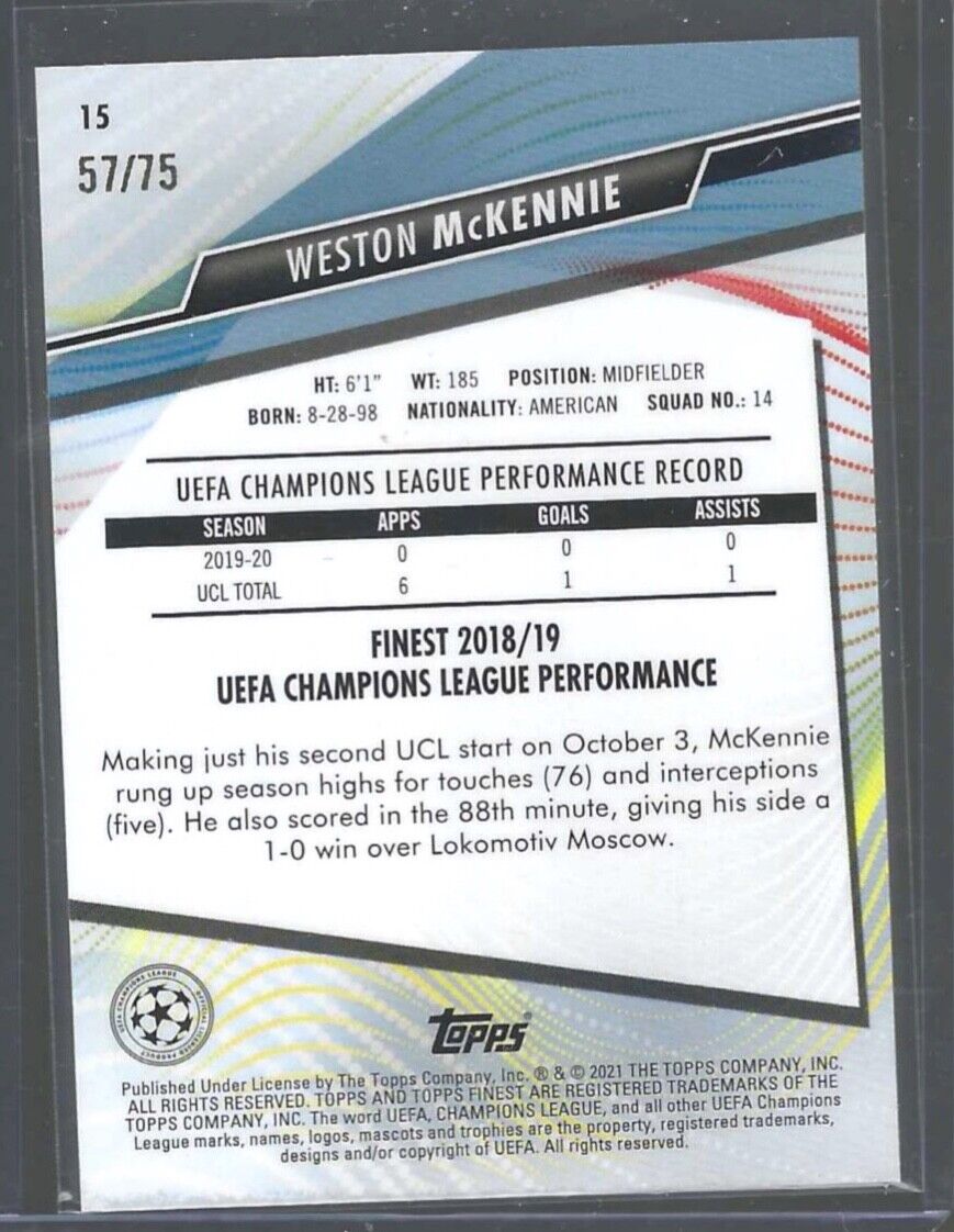 WESTON MCKENNIE 2021-22 TOPPS FINEST UCL AQUA REFRACTOR #D 57/75